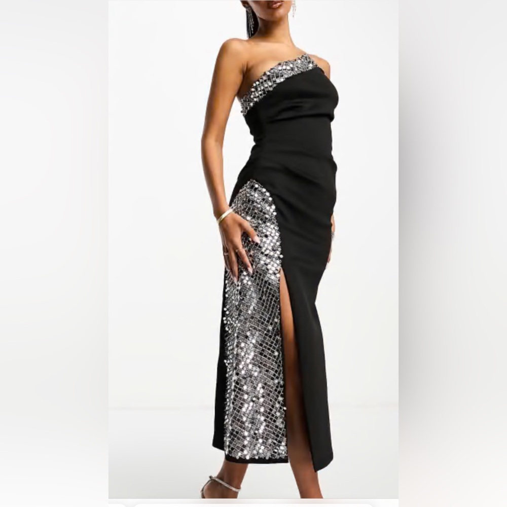 Midi black dress with sequins